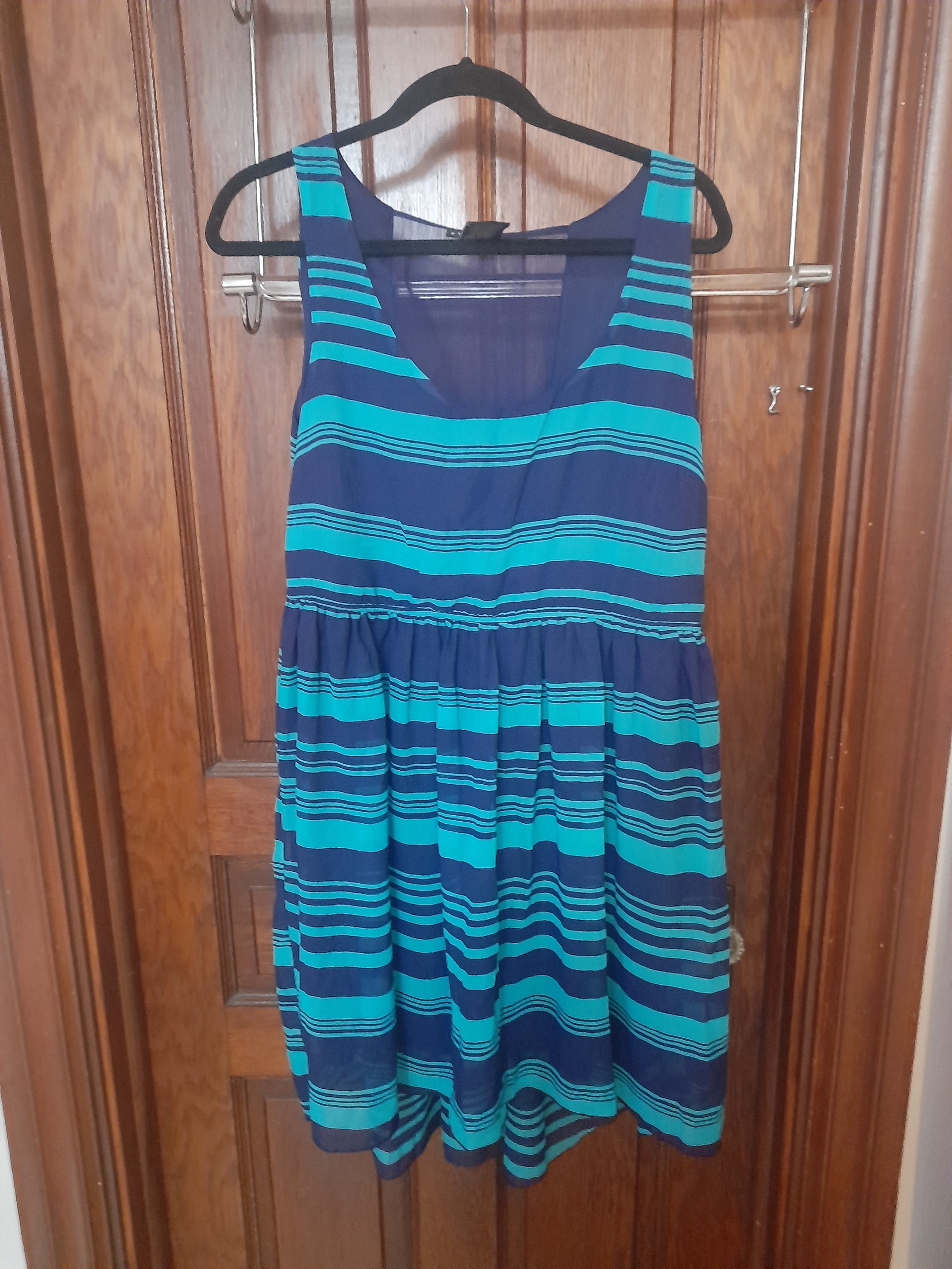 Attention Striped Tank Dress In Teal And Navy